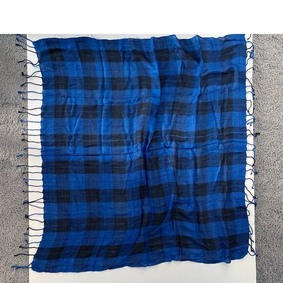 BLUE TARTAN PLAID COTTON LIGHTWEIGHT SCARF - Picture 1 of 2